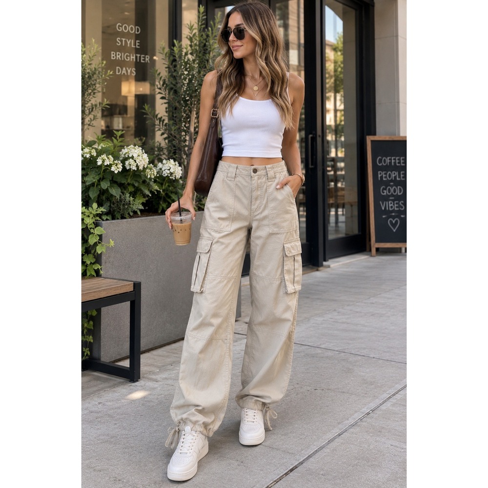 Abercrombie Cargo Pants XS/26 NWT Beige Baggy Utility Cinch Hem